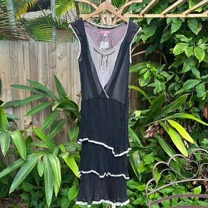 NWT Lux urban outfitters sheer mesh silk black and grey beaded sleeveless midi